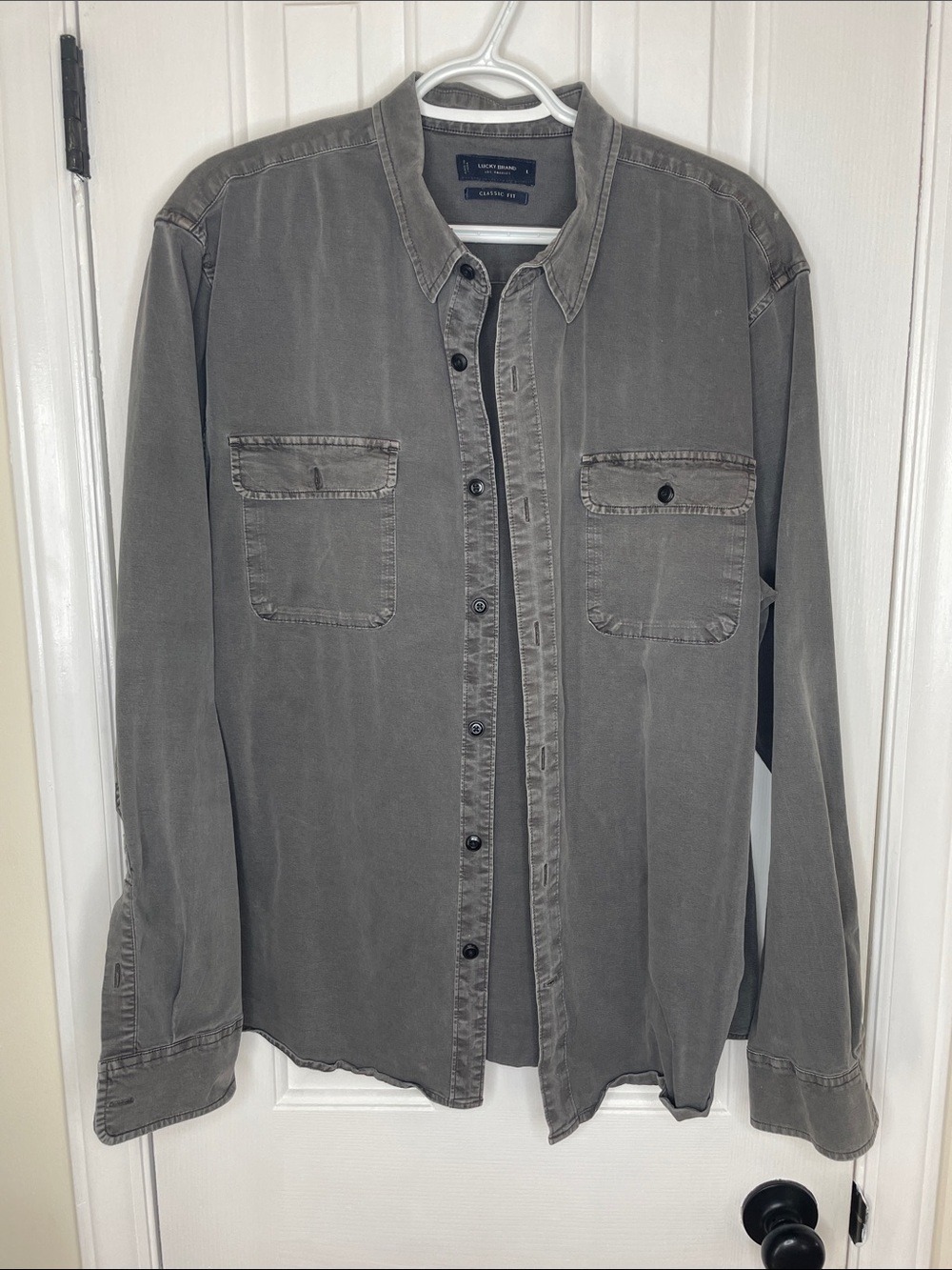 Lucky Brand Men's Faded look dark Gray Button-Front Overshirt